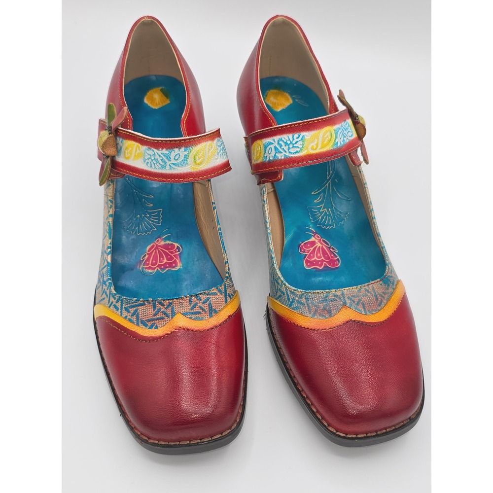 Women's Art Company Mary Jane Heels Block Heel Colorful Leather Shoes‎ Size 10